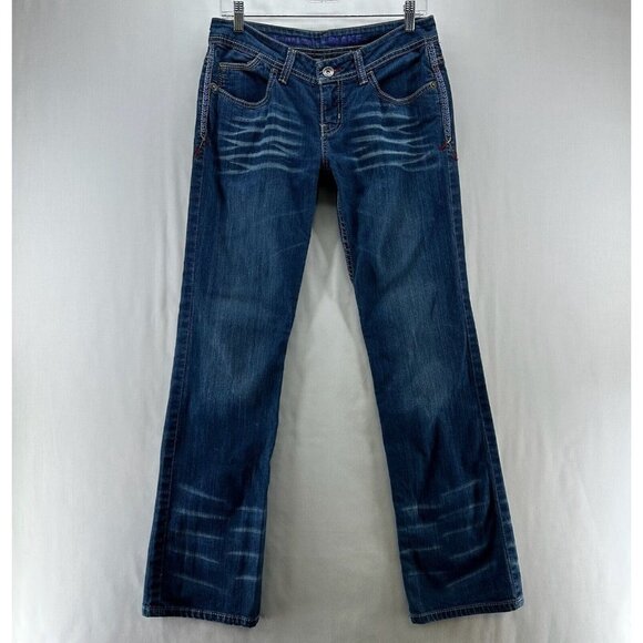Cruel Blake Jeans Womens Sz 27 Denim Embroidered Pockets Straight Mid Rise Blue - Picture 1 of 11